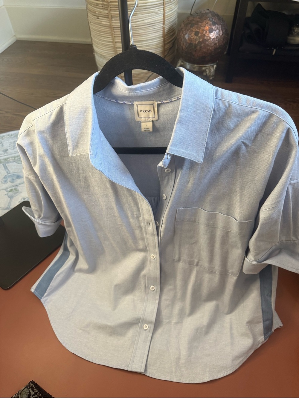 Maeve Light Blue Short-Sleeve Button-Down Blouse